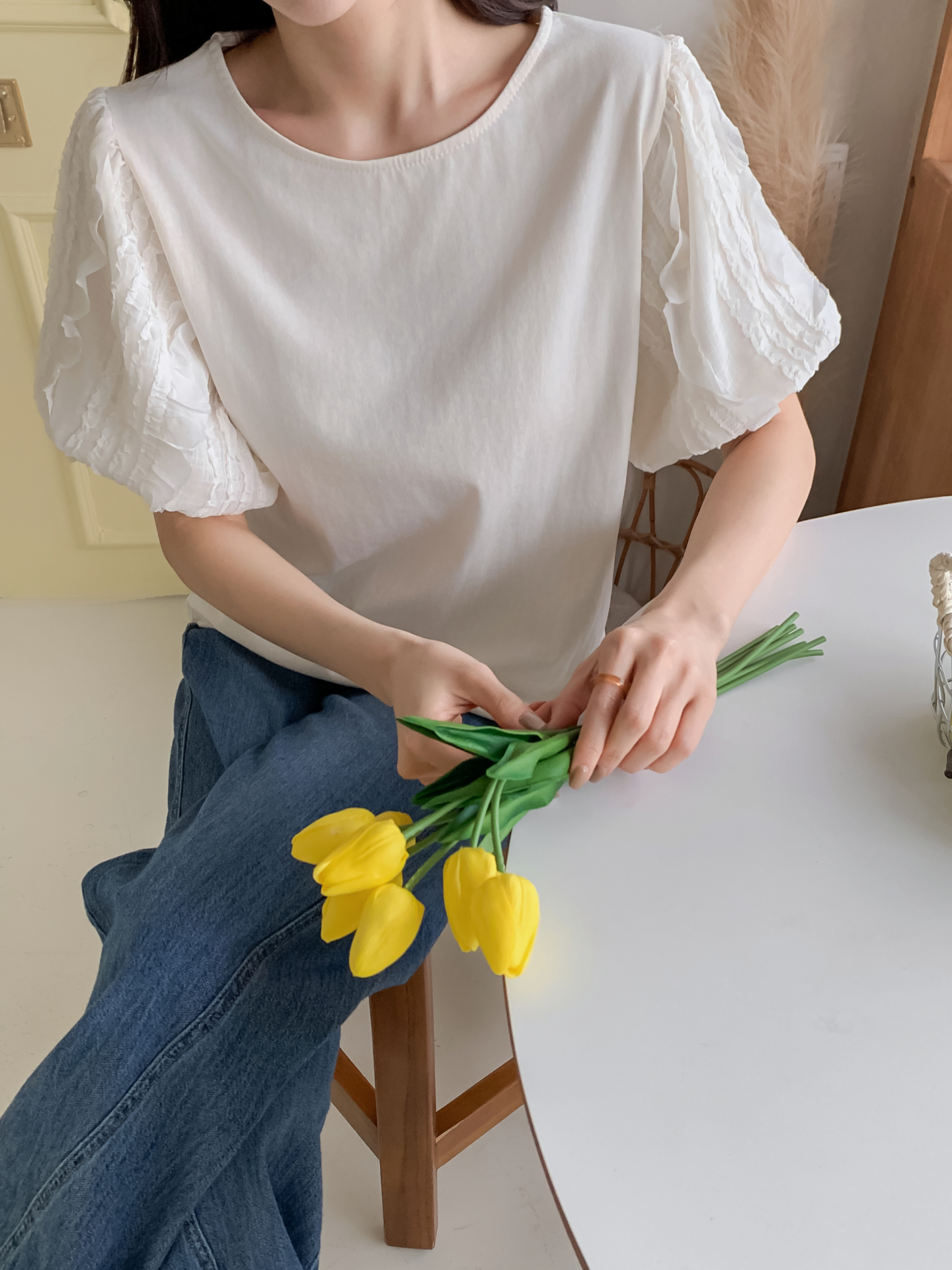 レースコットンラウンドネック半袖ブラウス | 詳細画像18