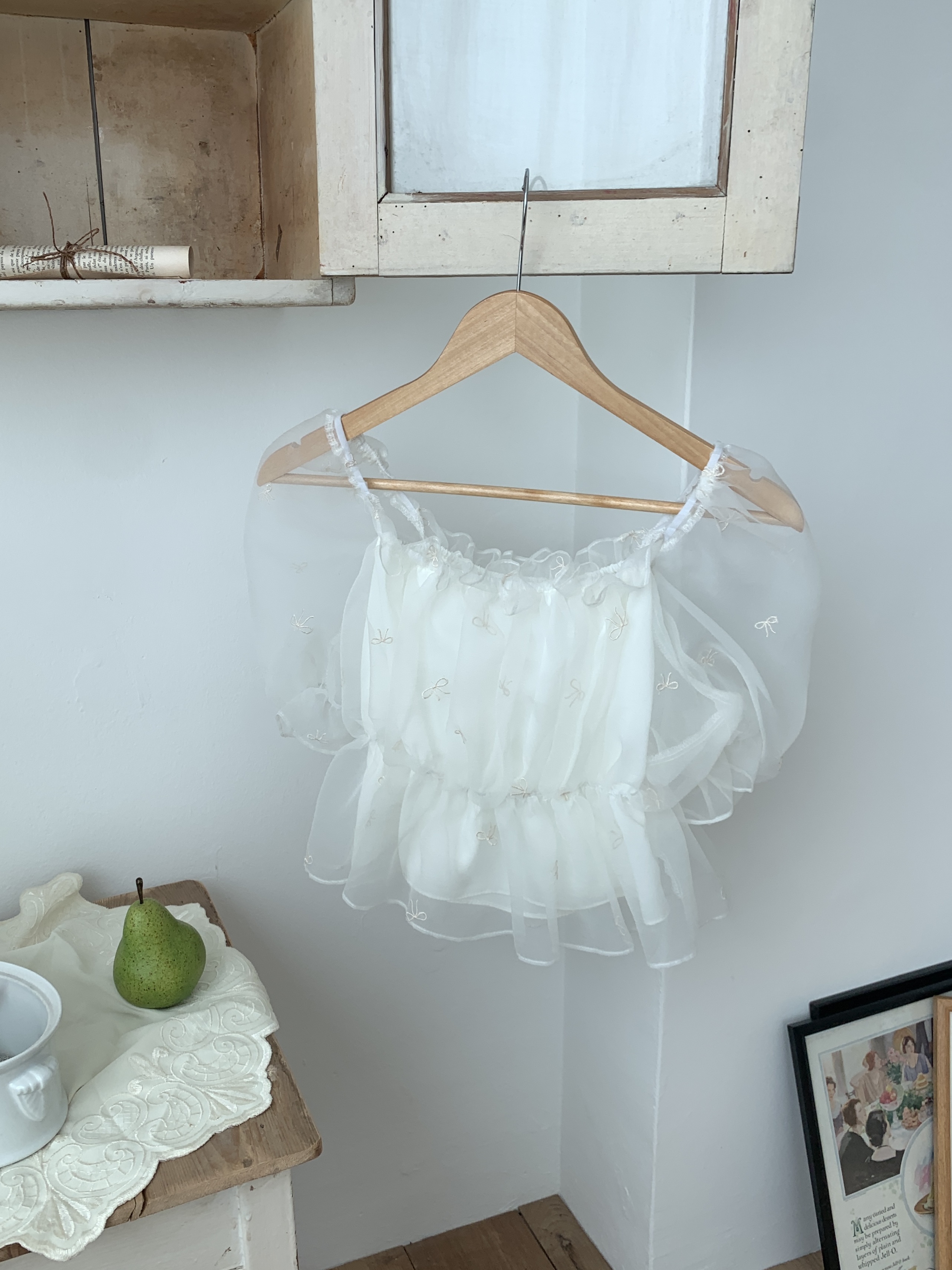 オーガンジーオフショルダーシャーリングパフスリーブ半袖刺繍リボン柄ブラウス2WAY | 詳細画像16