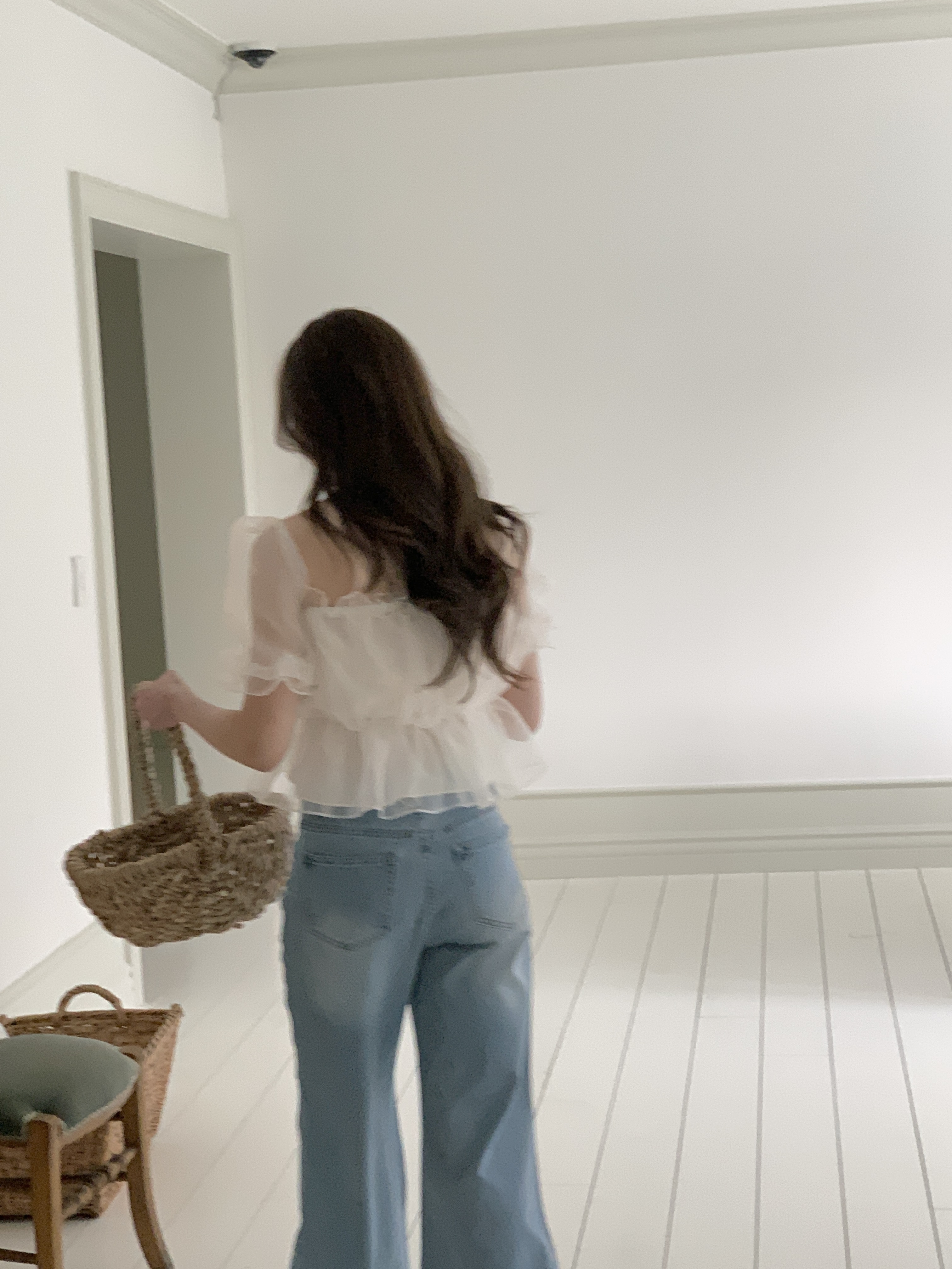 オーガンジーオフショルダーシャーリングパフスリーブ半袖刺繍リボン柄ブラウス2WAY | 詳細画像19