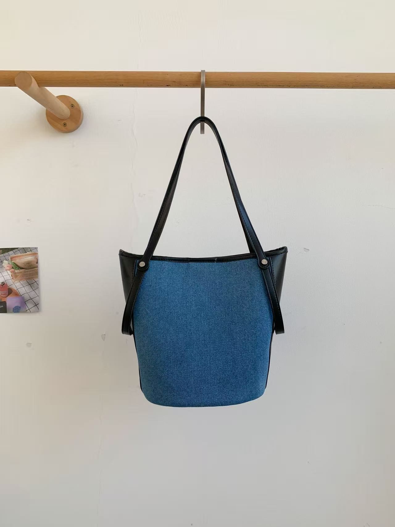 デニムポケットマグネットボタン配色トートバッグポーチ付 | 詳細画像16