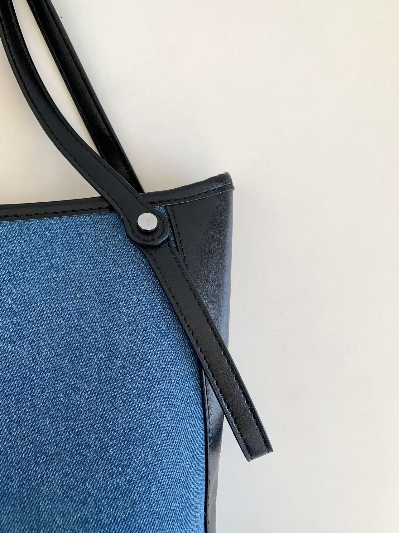 デニムポケットマグネットボタン配色トートバッグポーチ付 | 詳細画像18