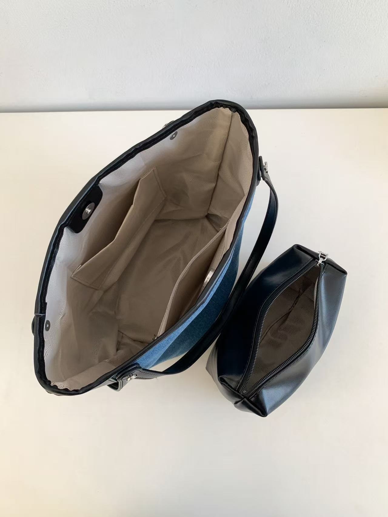 デニムポケットマグネットボタン配色トートバッグポーチ付 | 詳細画像20