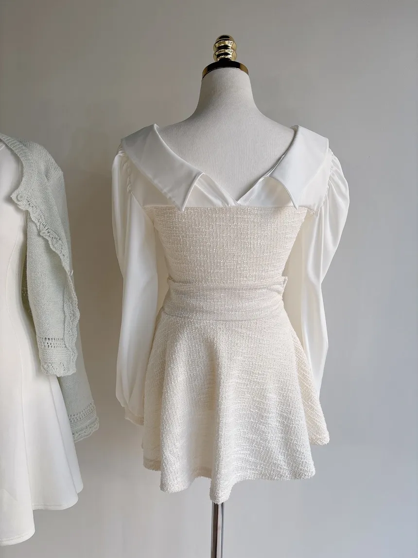 ツイードオープンカラーウエストゴム長袖フェイクボタンミニセットアップ | mirangmirang | 詳細画像23