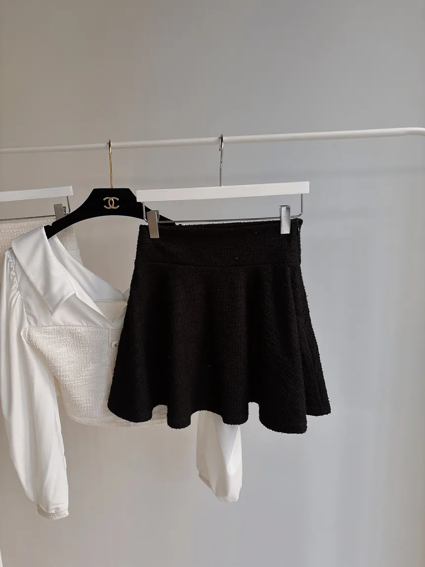 ツイードオープンカラーウエストゴム長袖フェイクボタンミニセットアップ | mirangmirang | 詳細画像36