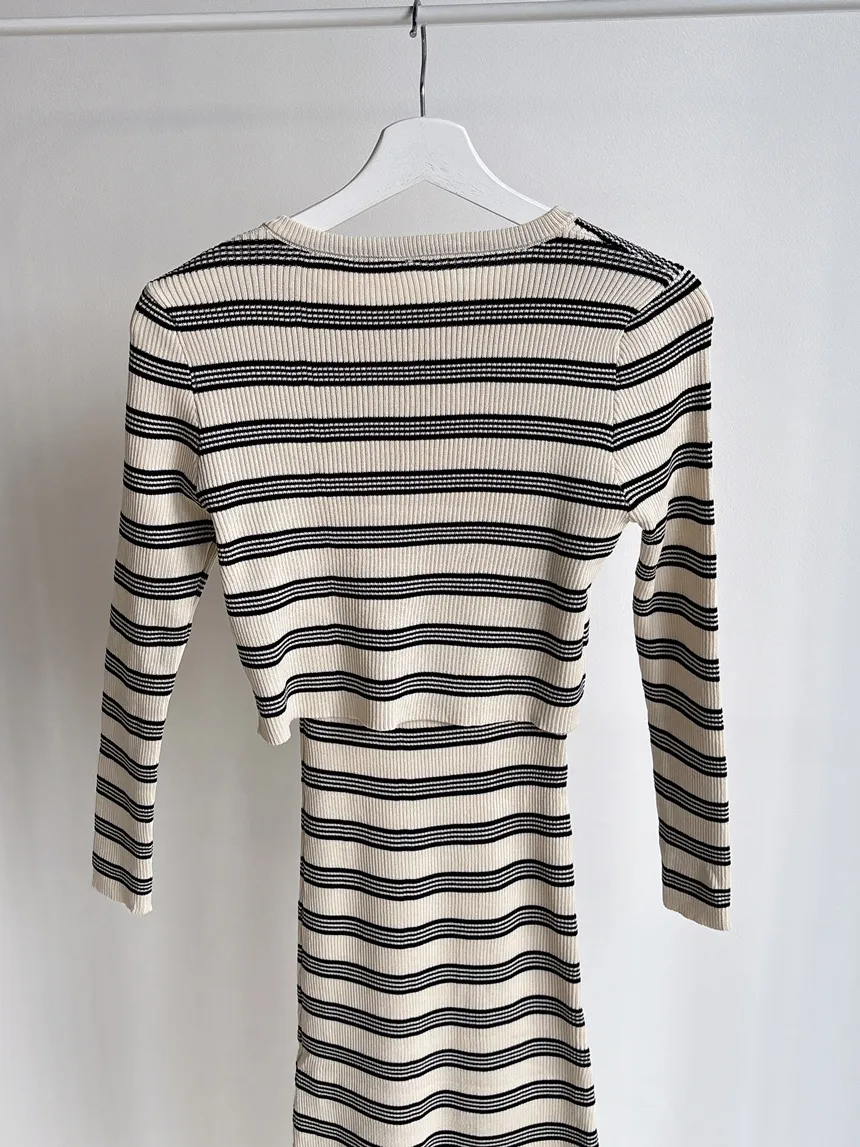 ニットラウンドネックHライン(ロング丈)ボーダーアンサンブルカーディガンワンピース | mirangmirang | 詳細画像20