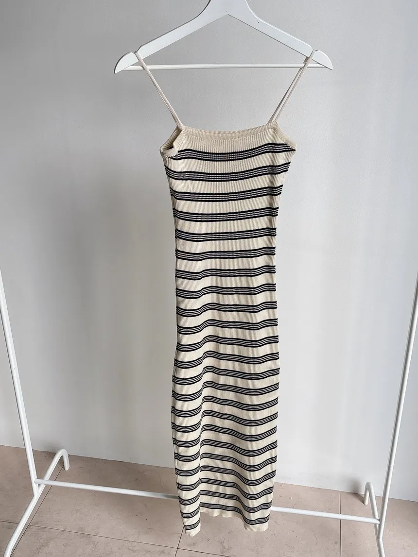 ニットラウンドネックHライン(ロング丈)ボーダーアンサンブルカーディガンワンピース | mirangmirang | 詳細画像21