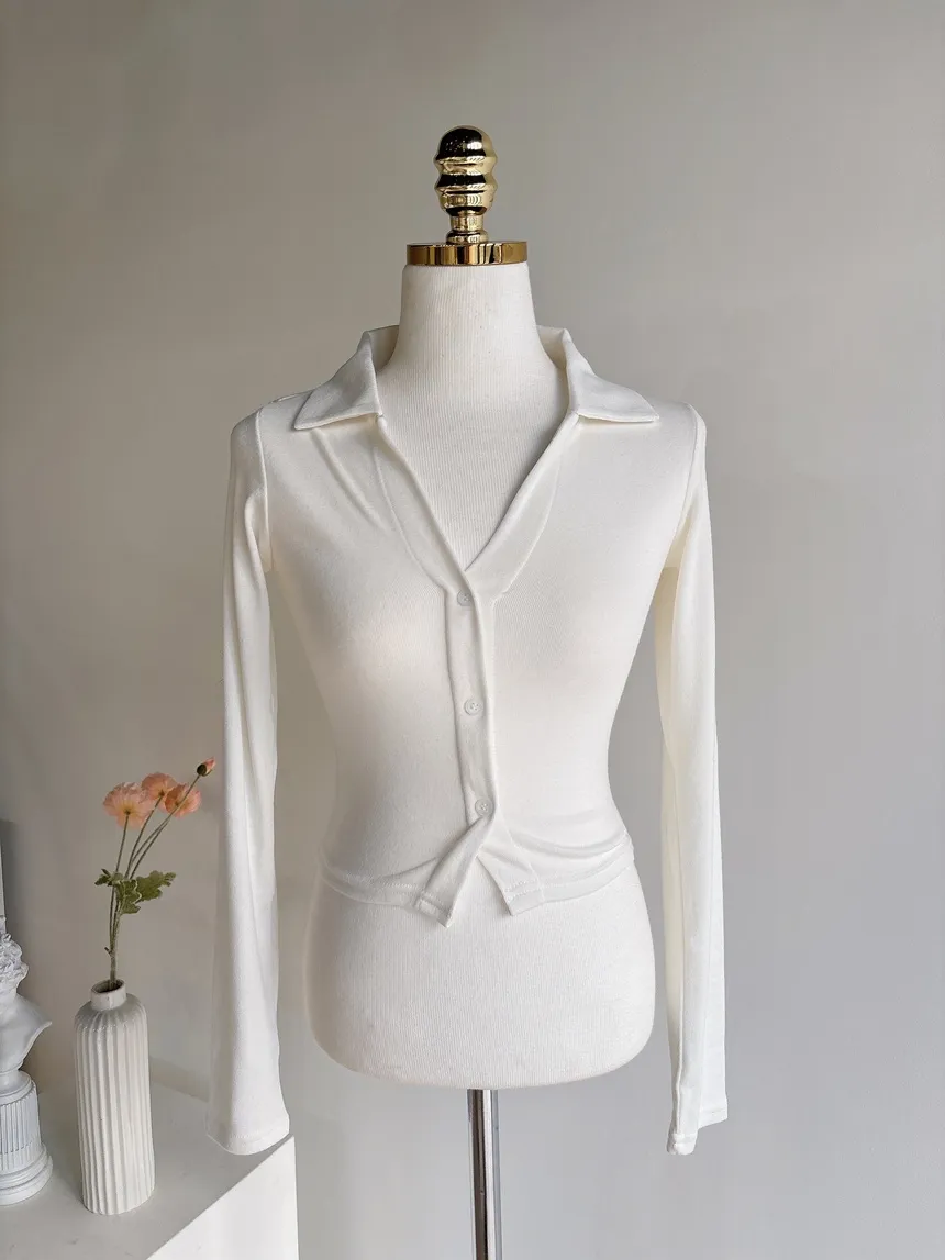 ボタンオープンカラーウエストゴムスリム長袖ミニワンピースTシャツサロペットアンサンブル | mirangmirang | 詳細画像19