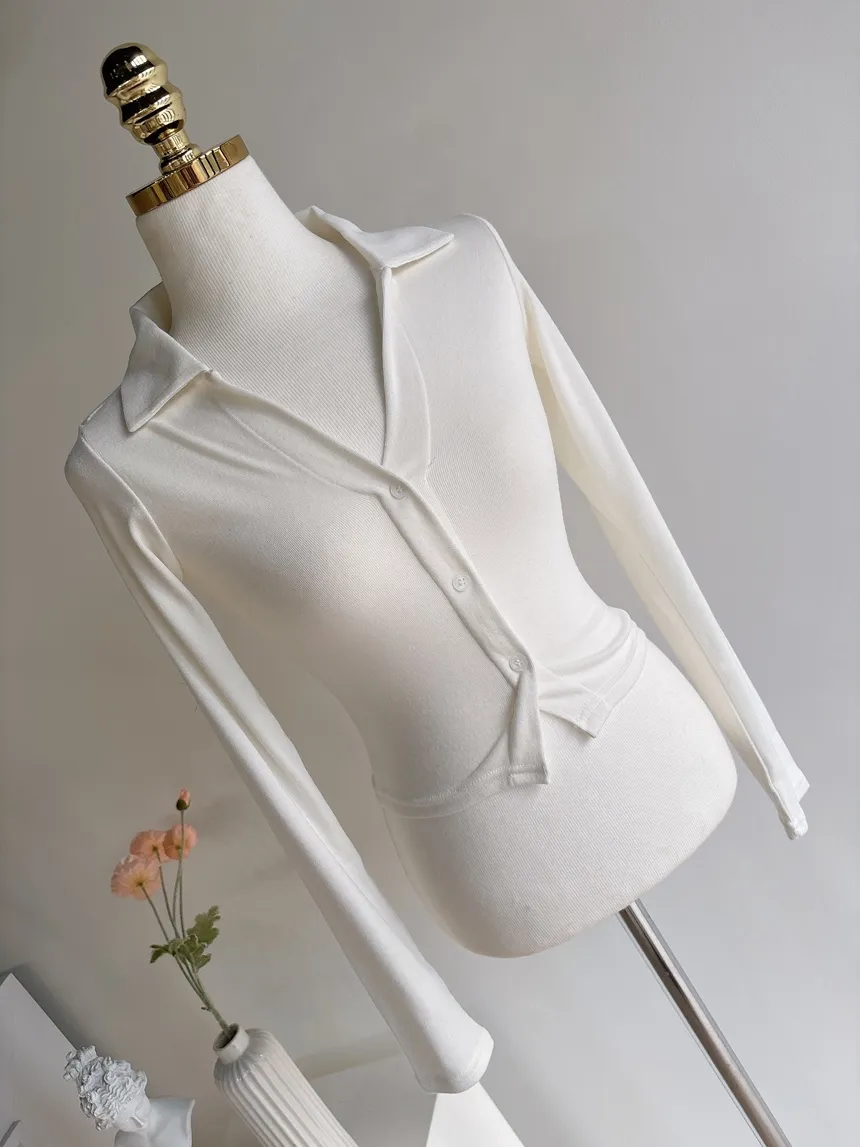 ボタンオープンカラーウエストゴムスリム長袖ミニワンピースTシャツサロペットアンサンブル | mirangmirang | 詳細画像20