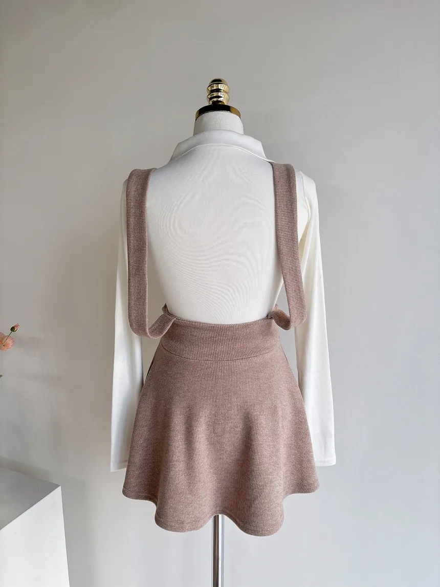 ボタンオープンカラーウエストゴムスリム長袖ミニワンピースTシャツサロペットアンサンブル | mirangmirang | 詳細画像23