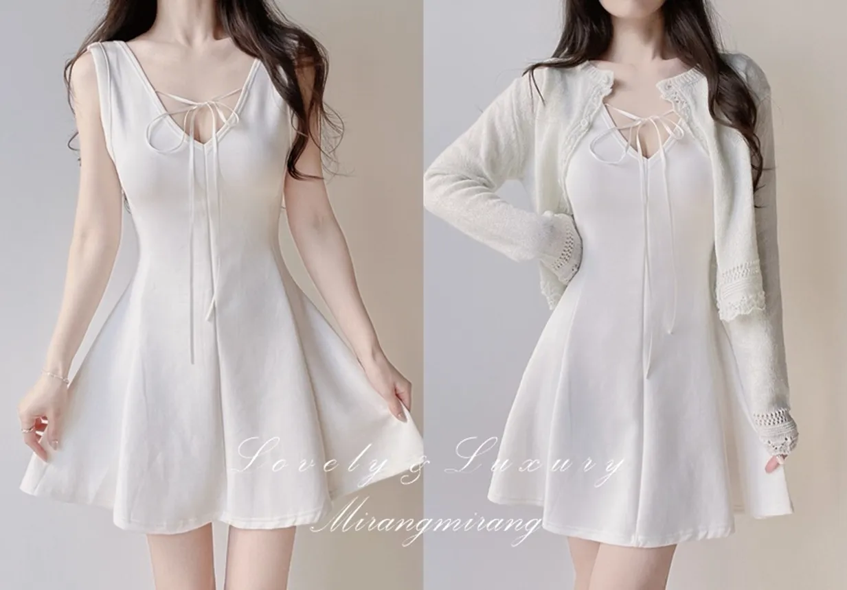 フレアミニリボンノースリワンピース | mirangmirang | 詳細画像1