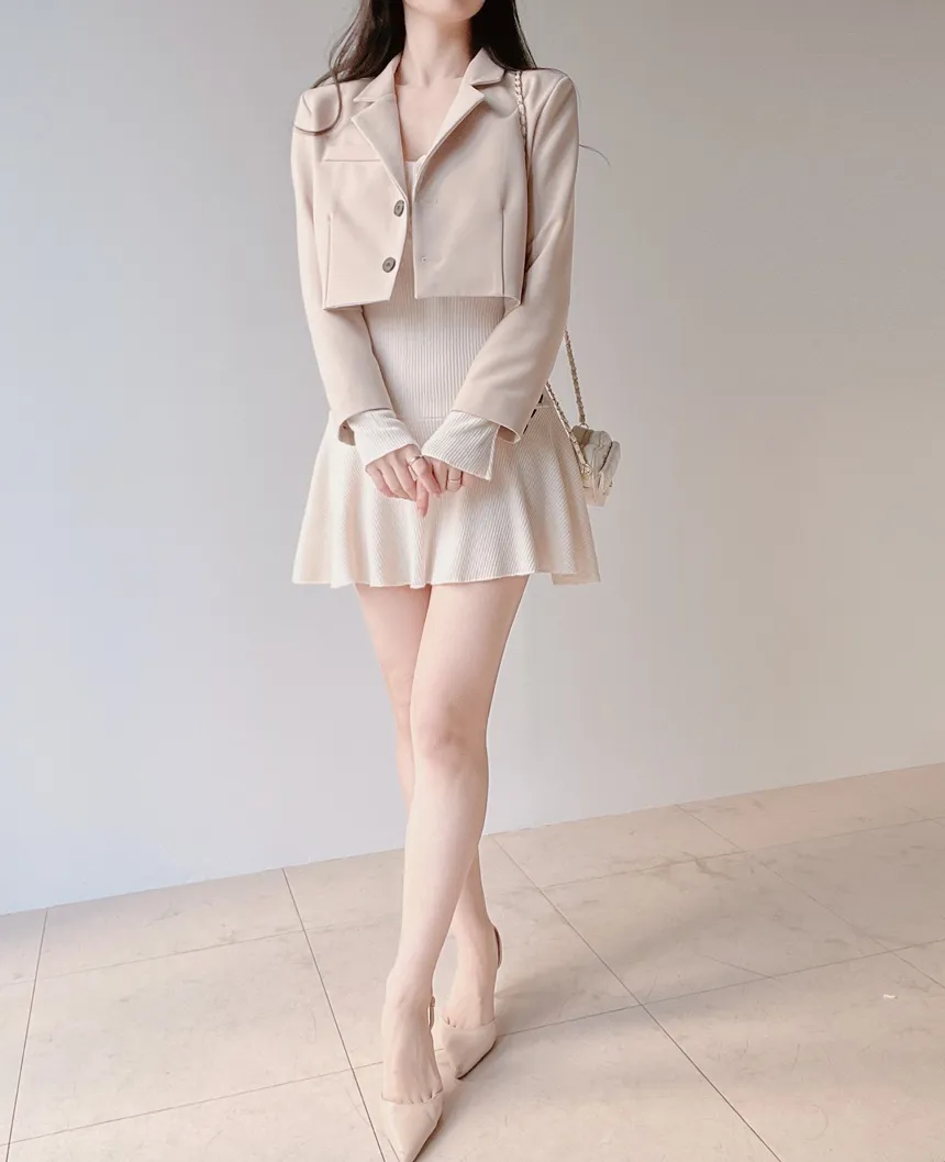 リブニットフレア長袖ボタンワンピース | mirangmirang | 詳細画像4