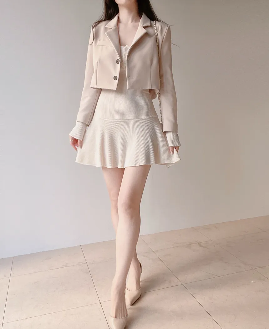 リブニットフレア長袖ボタンワンピース | mirangmirang | 詳細画像5