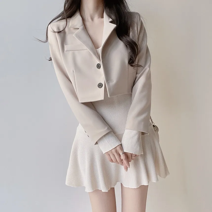 リブニットフレア長袖ボタンワンピース | mirangmirang | 詳細画像8