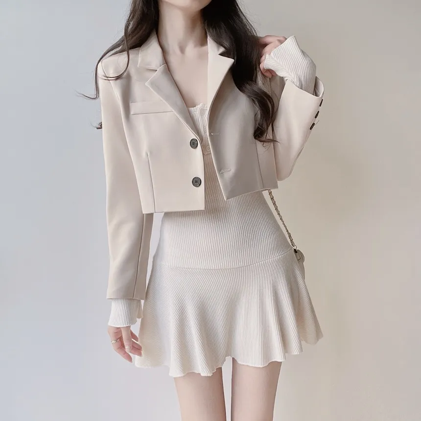 リブニットフレア長袖ボタンワンピース | mirangmirang | 詳細画像9