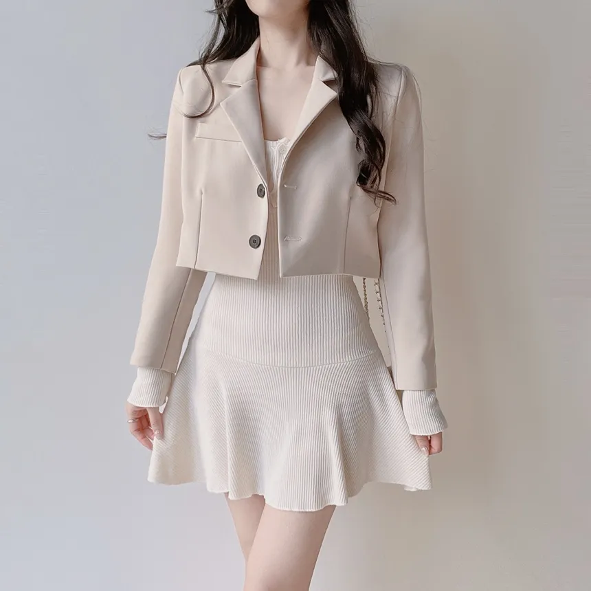 リブニットフレア長袖ボタンワンピース | mirangmirang | 詳細画像10