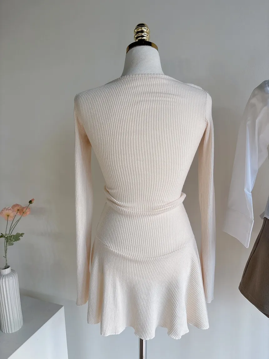 リブニットフレア長袖ボタンワンピース | mirangmirang | 詳細画像26