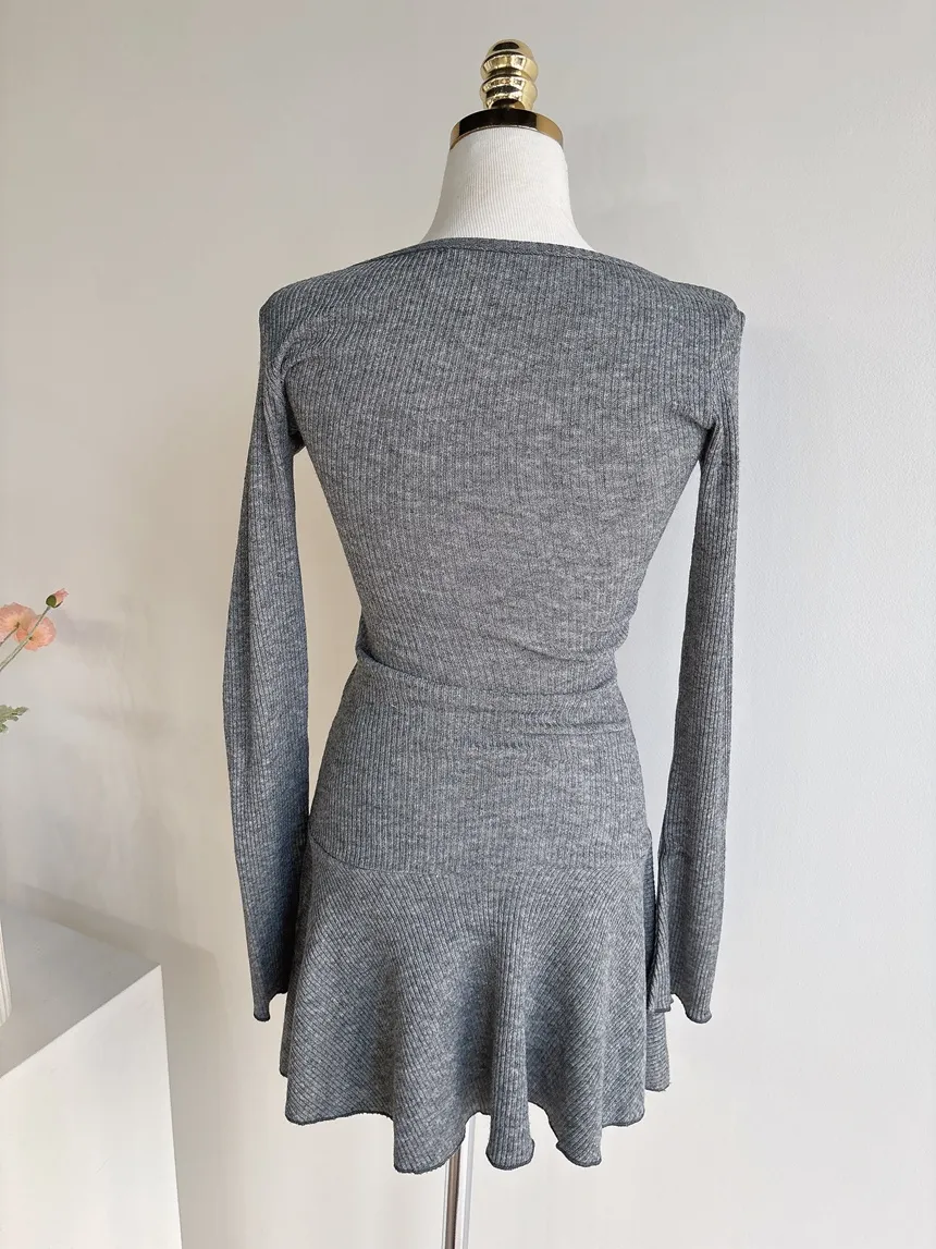 リブニットフレア長袖ボタンワンピース | mirangmirang | 詳細画像32