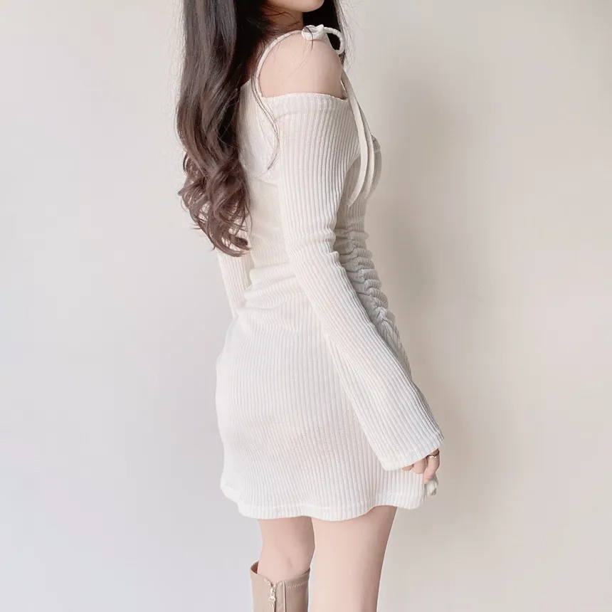 ニットリブドローストリング長袖ミニシャーリングワンピース | mirangmirang | 詳細画像24