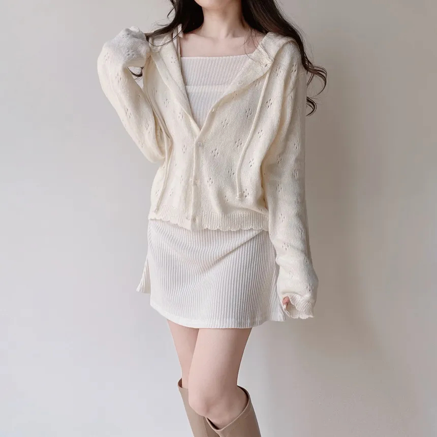 ニットリブドローストリング長袖ミニシャーリングワンピース | mirangmirang | 詳細画像28