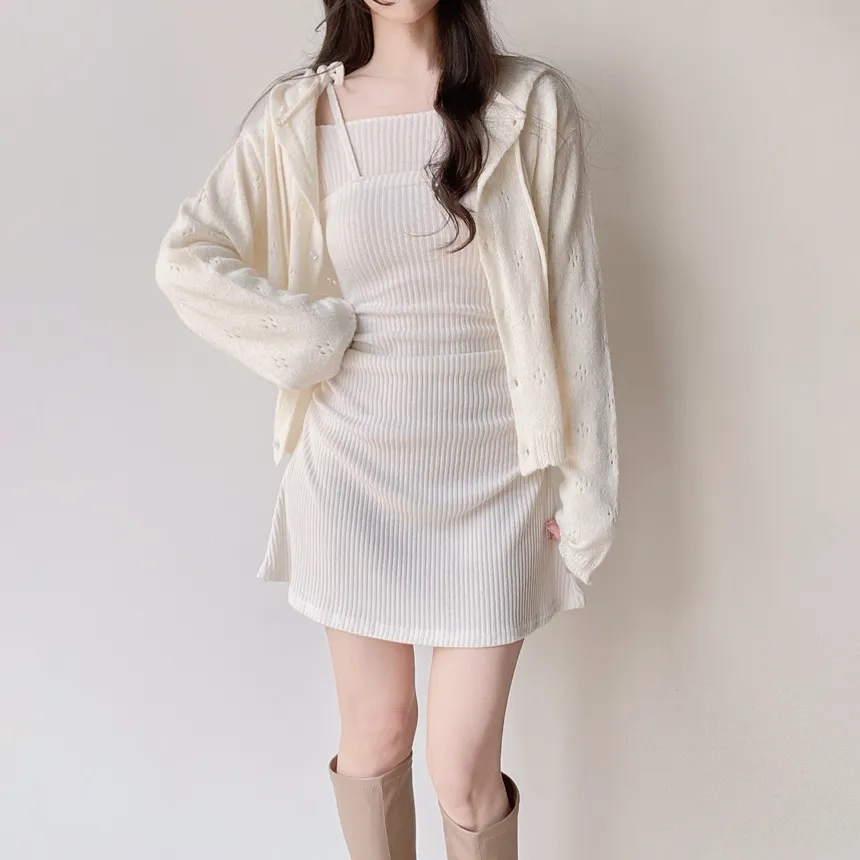 ニットリブドローストリング長袖ミニシャーリングワンピース | mirangmirang | 詳細画像29