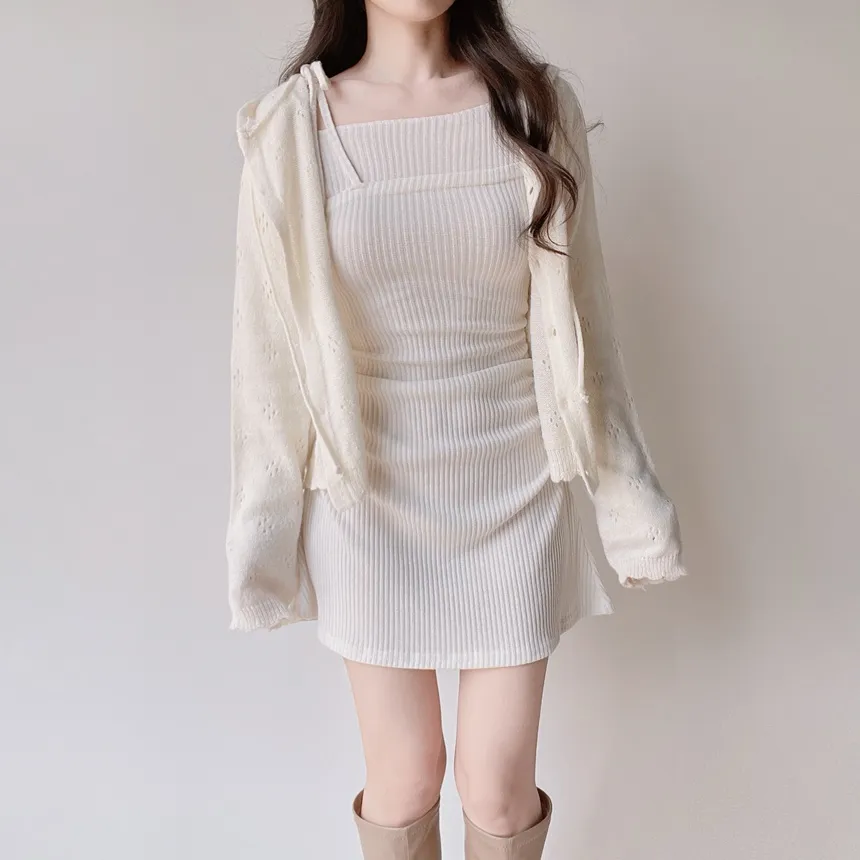 ニットリブドローストリング長袖ミニシャーリングワンピース | mirangmirang | 詳細画像30