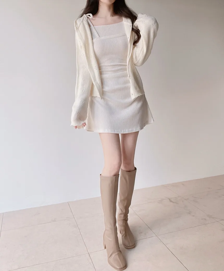 ニットリブドローストリング長袖ミニシャーリングワンピース | mirangmirang | 詳細画像31