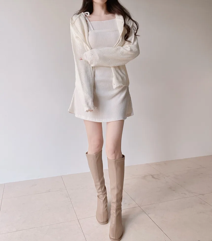 ニットリブドローストリング長袖ミニシャーリングワンピース | mirangmirang | 詳細画像32