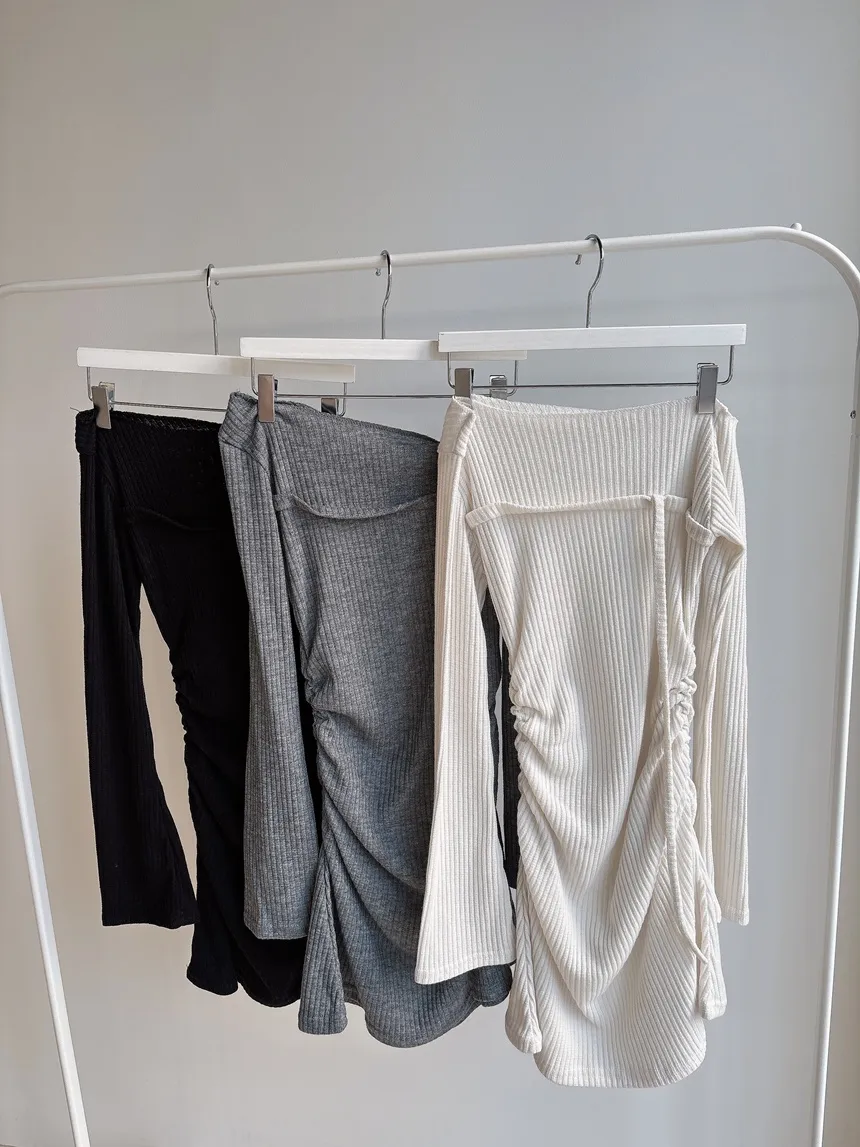 ニットリブドローストリング長袖ミニシャーリングワンピース | mirangmirang | 詳細画像37