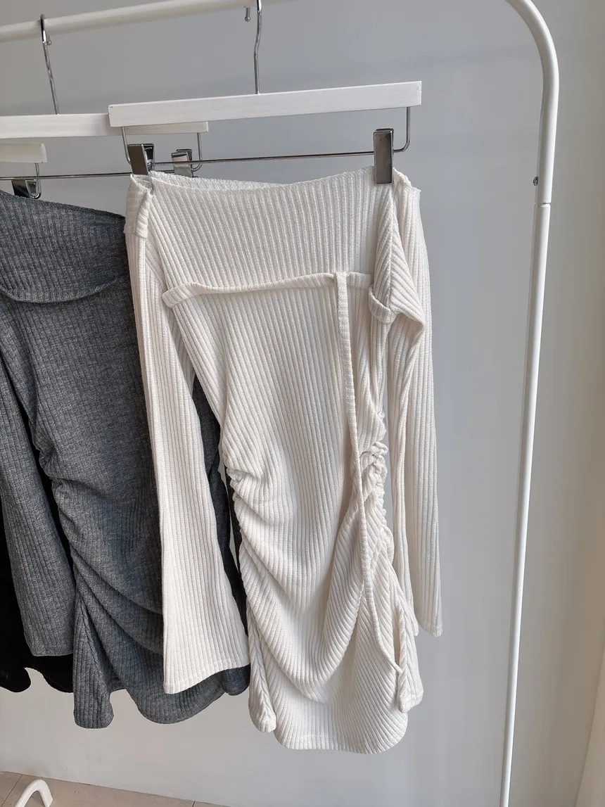 ニットリブドローストリング長袖ミニシャーリングワンピース | mirangmirang | 詳細画像38