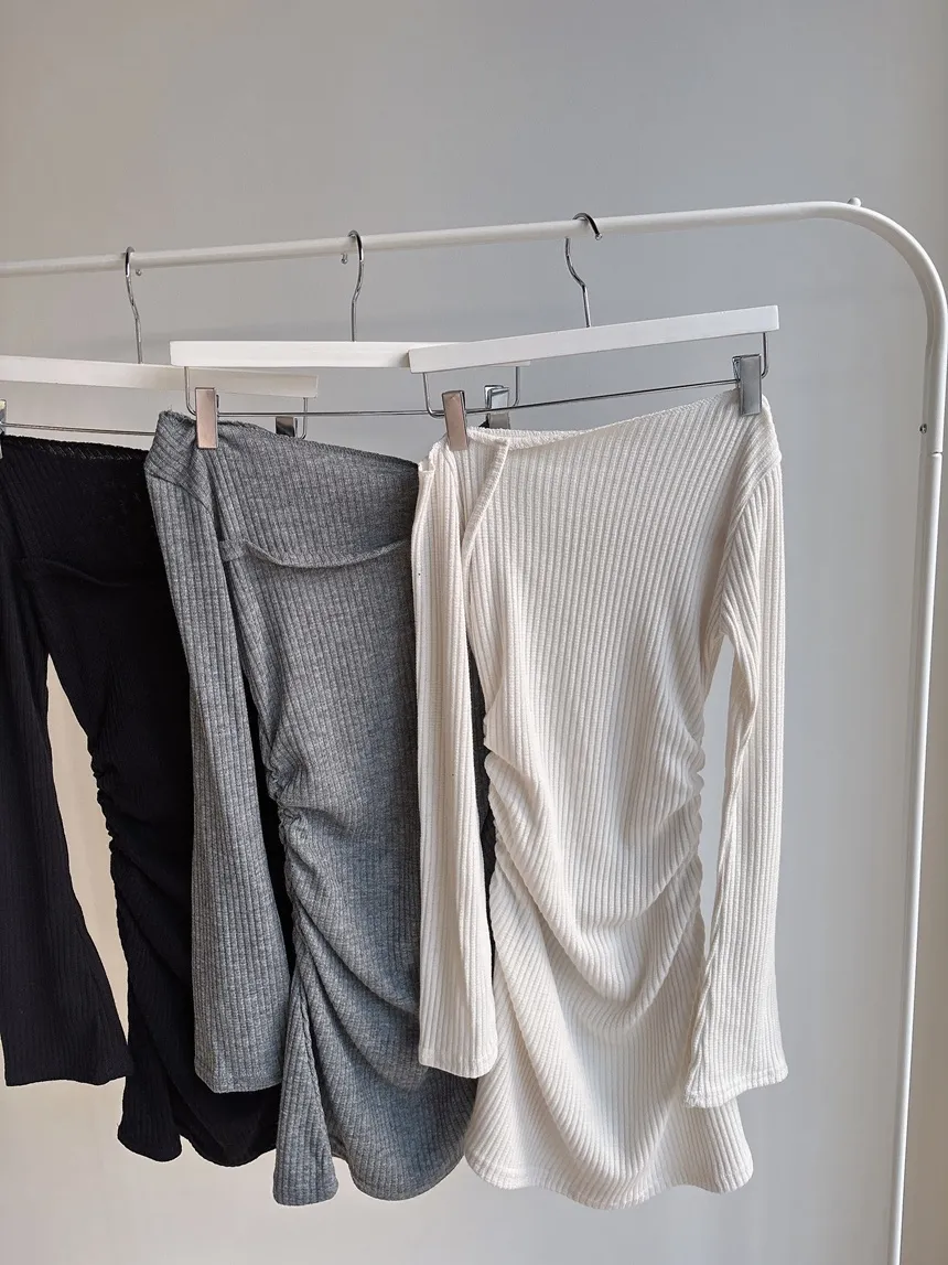 ニットリブドローストリング長袖ミニシャーリングワンピース | mirangmirang | 詳細画像39