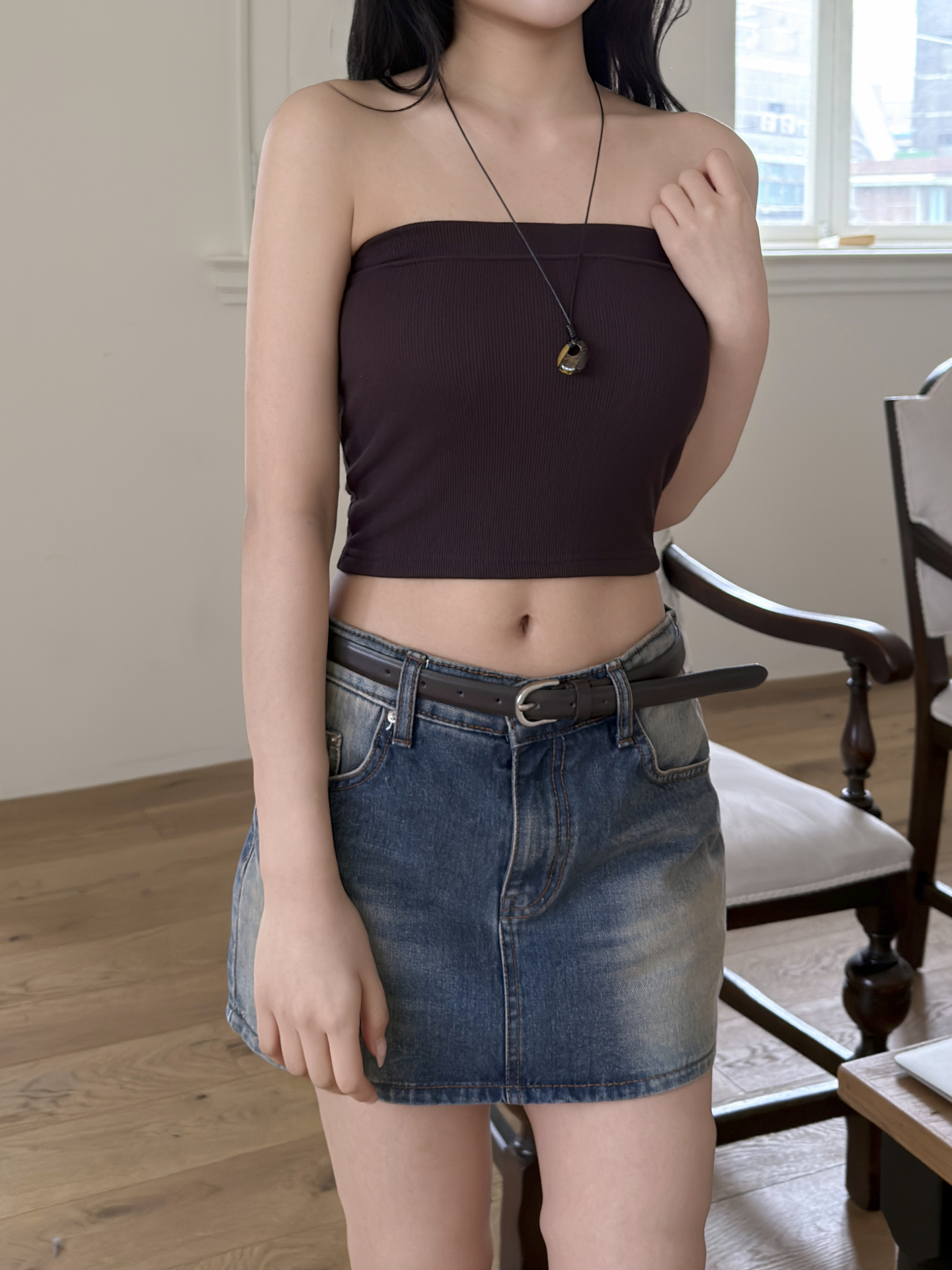 リブシンプルクロップドスリム無地チューブトップ | 詳細画像6