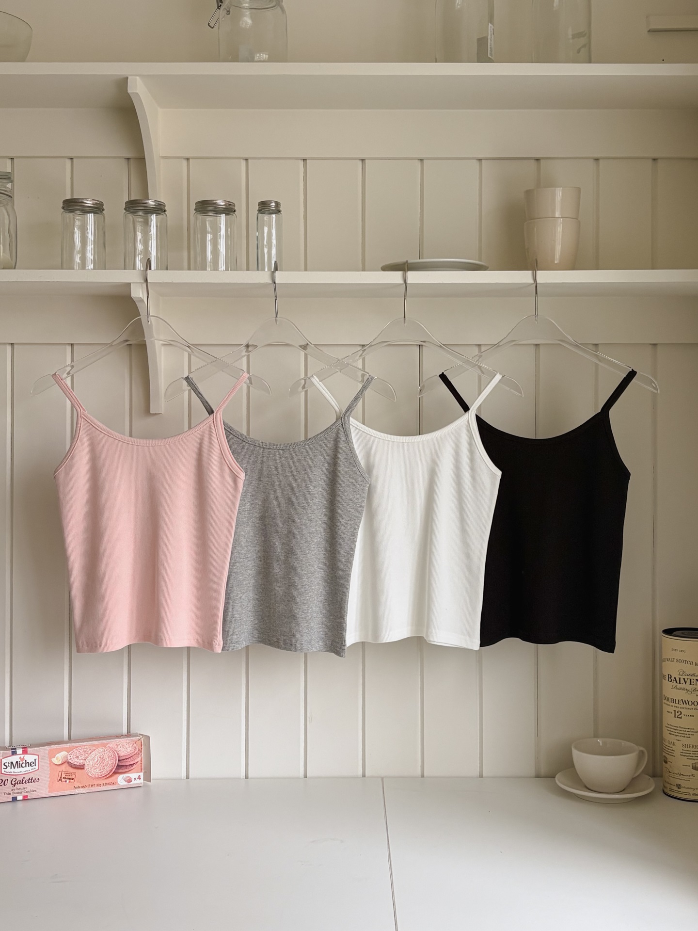 リブラウンドネックスリムセミクロップド無地キャミソール | 詳細画像14