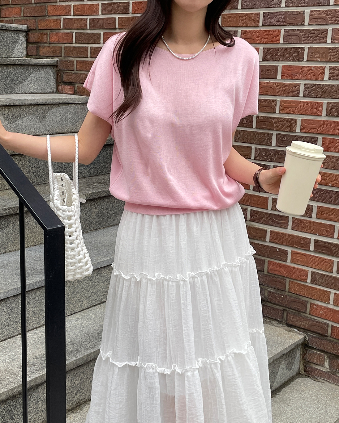 アクリルボートネックフレンチスリーブドルマンルーズ無地ノースリーブ | 詳細画像6