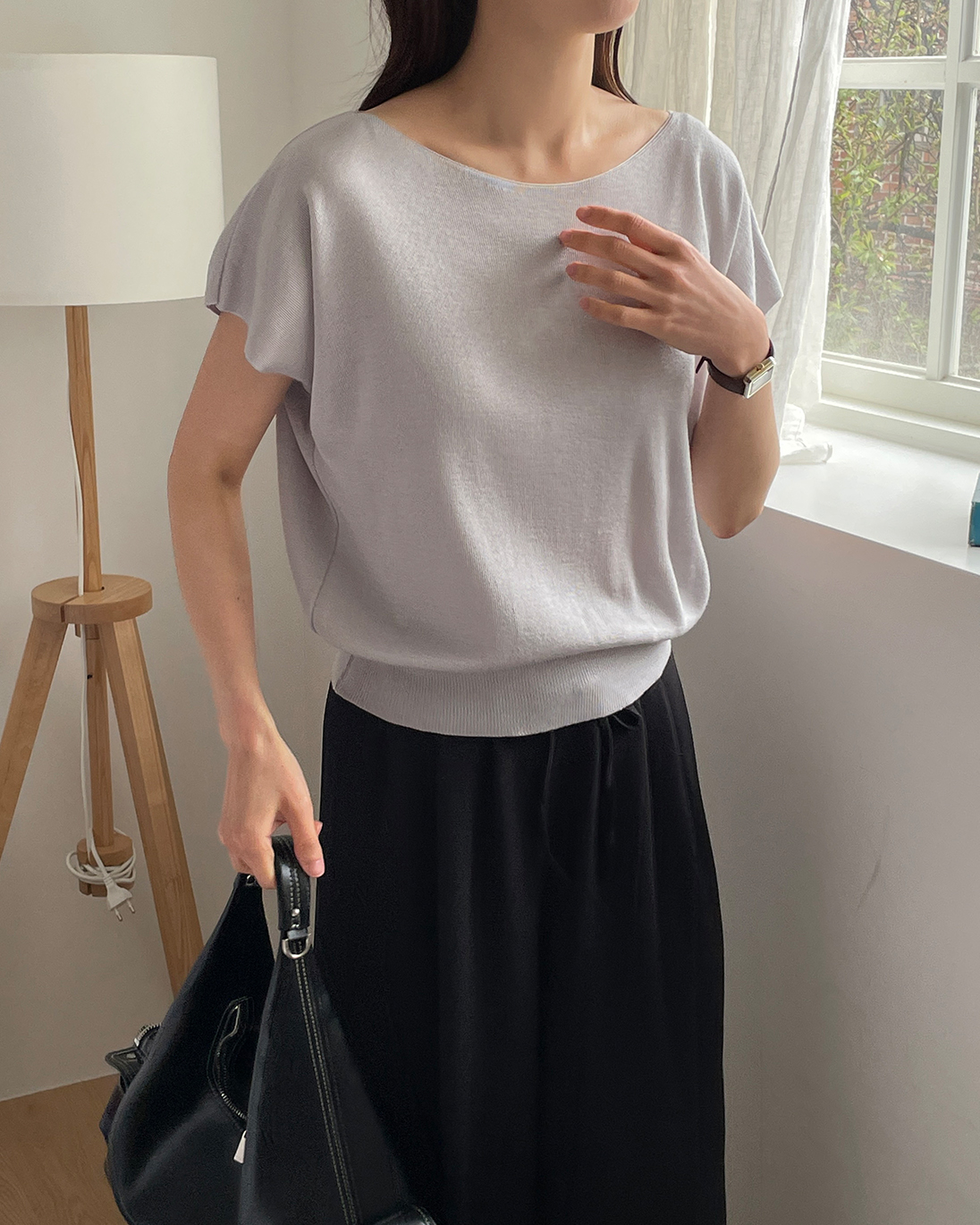 アクリルボートネックフレンチスリーブドルマンルーズ無地ノースリーブ | 詳細画像10