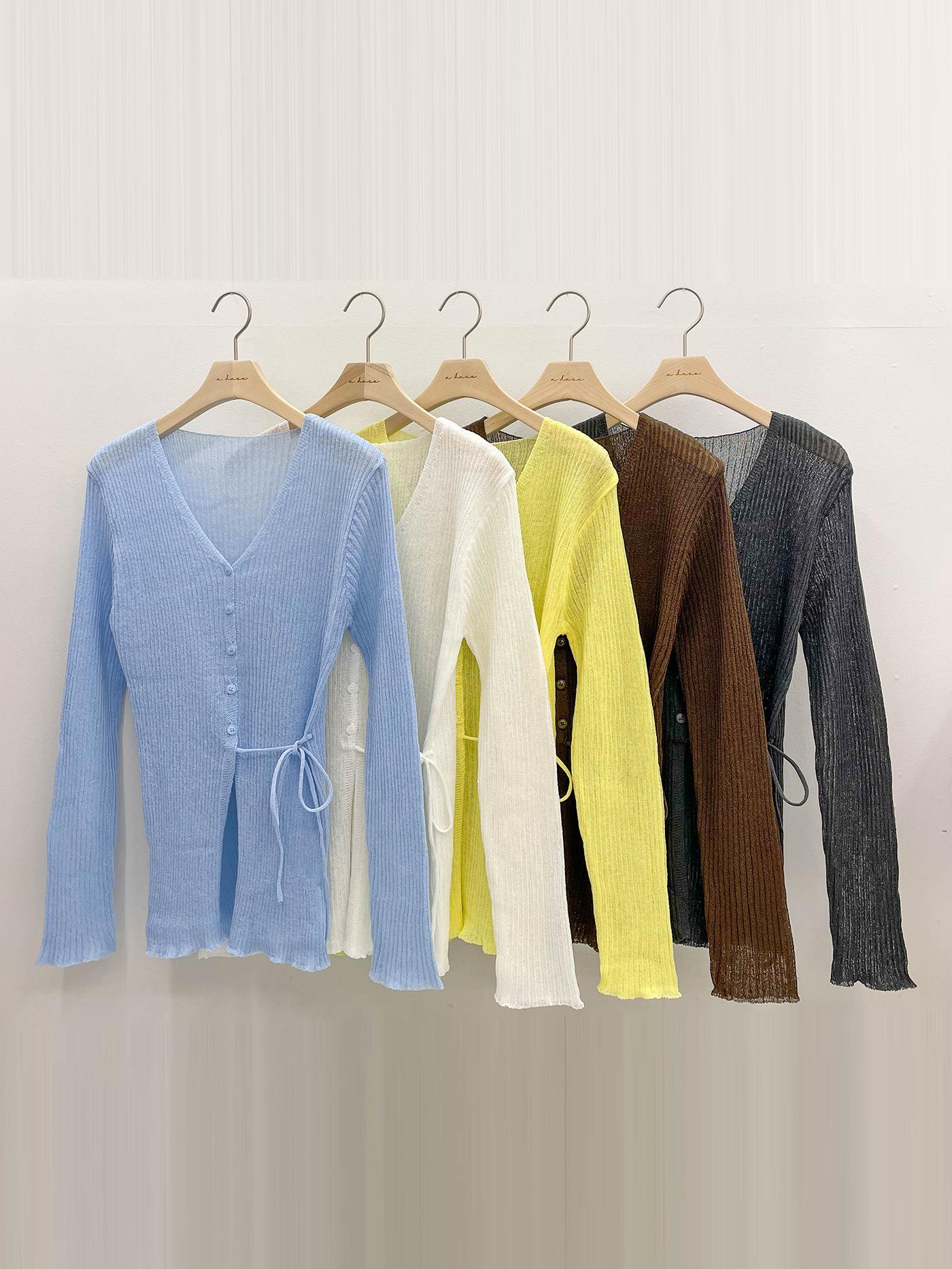 リブブークレボタンストラップVネックメロウスリットスリム長袖無地カーディガン | 詳細画像21