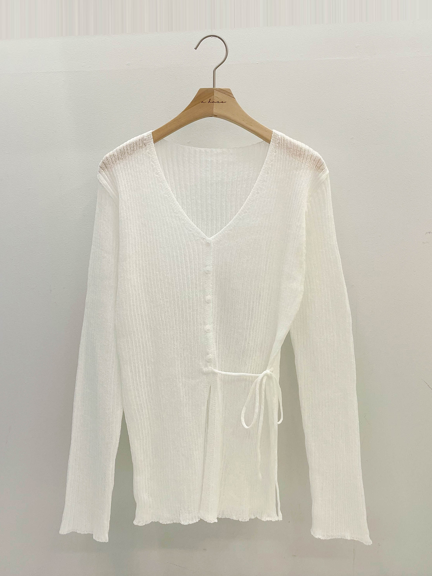 リブブークレボタンストラップVネックメロウスリットスリム長袖無地カーディガン | 詳細画像17