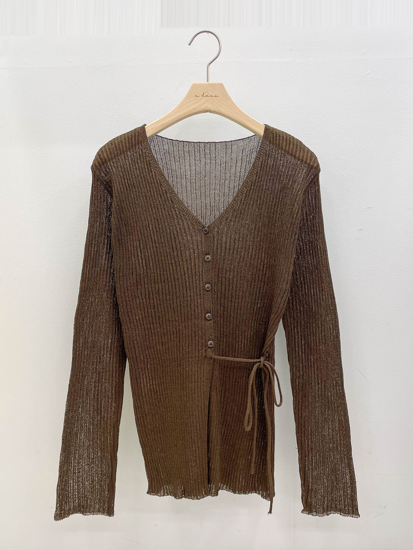 リブブークレボタンストラップVネックメロウスリットスリム長袖無地カーディガン | 詳細画像19