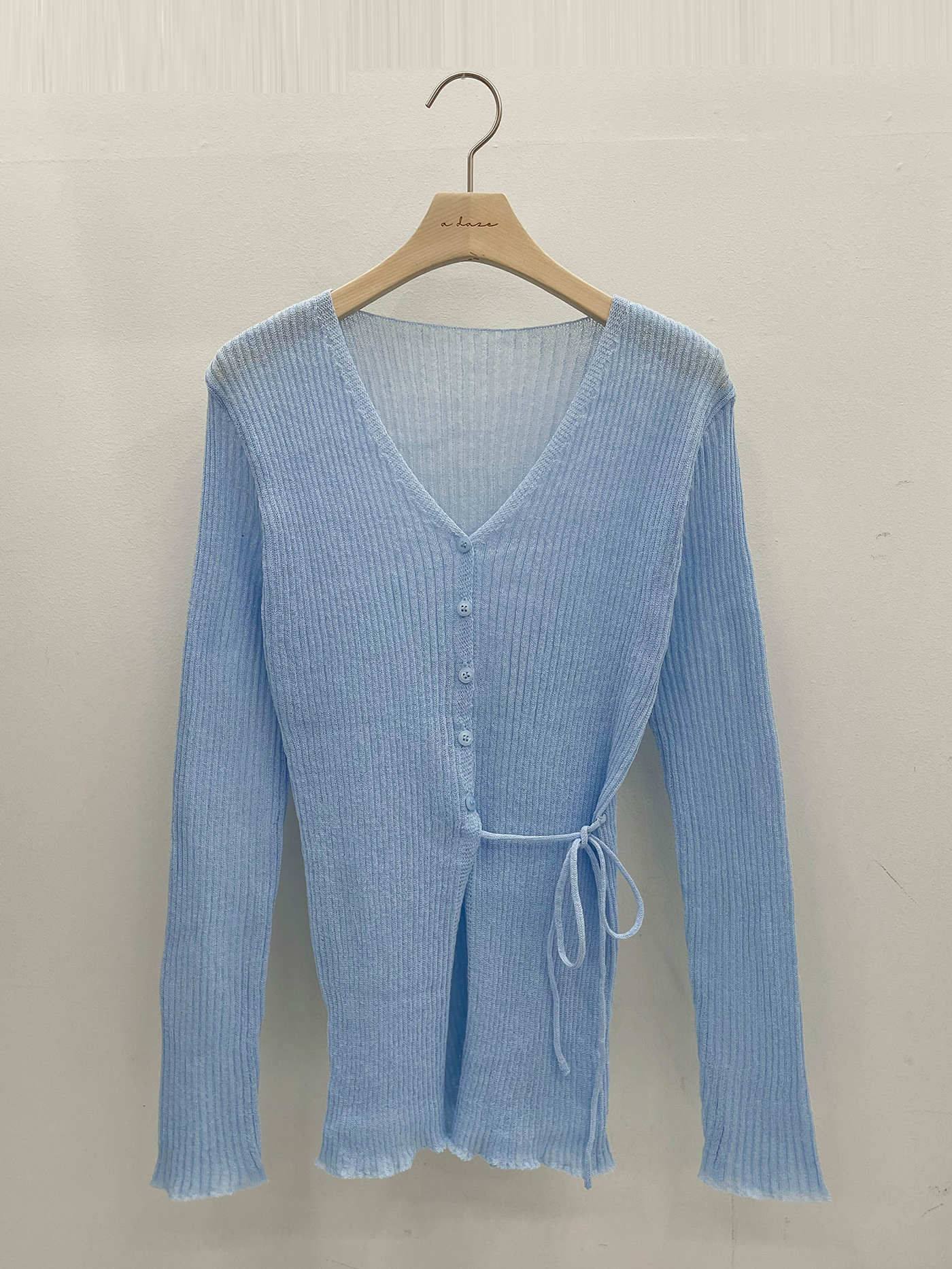 リブブークレボタンストラップVネックメロウスリットスリム長袖無地カーディガン | 詳細画像16