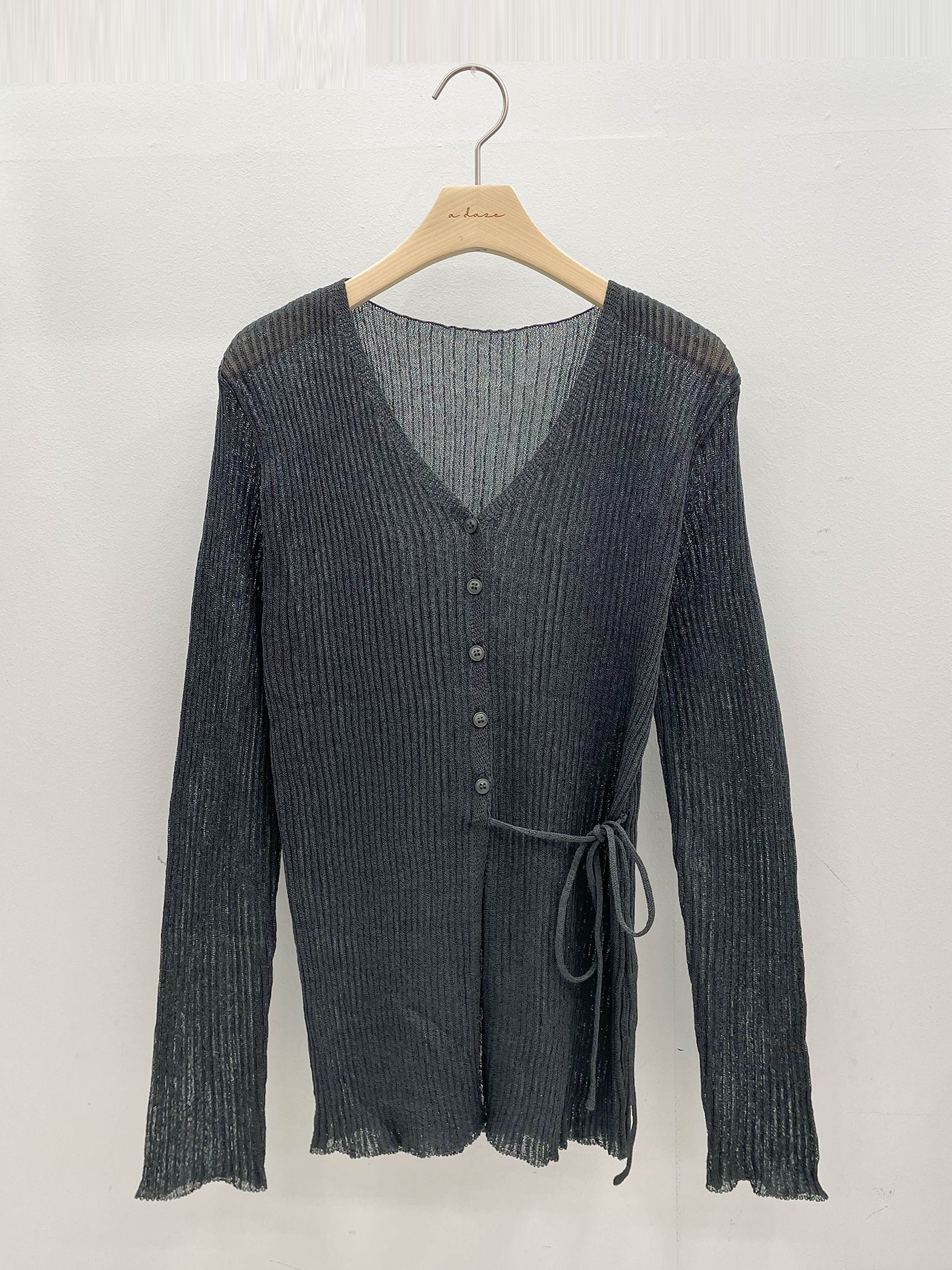 リブブークレボタンストラップVネックメロウスリットスリム長袖無地カーディガン | 詳細画像20