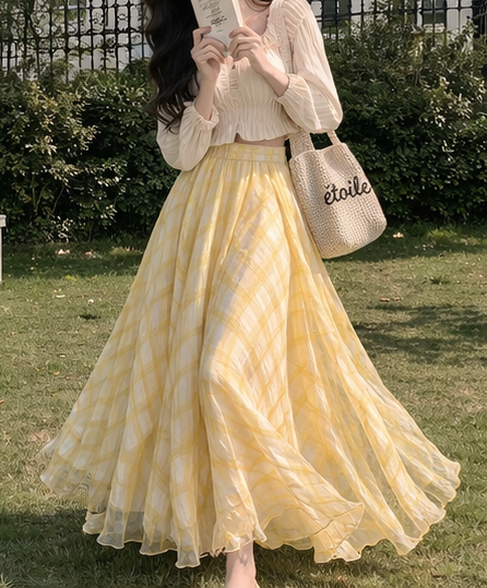 ウエストゴムロングルーズフレアAラインチェックスカート | 詳細画像3