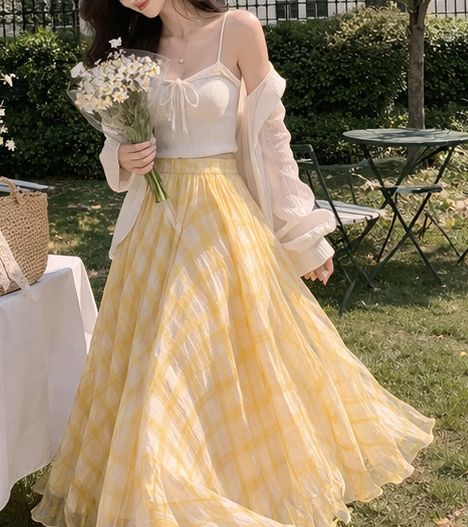 ウエストゴムロングルーズフレアAラインチェックスカート | 詳細画像4