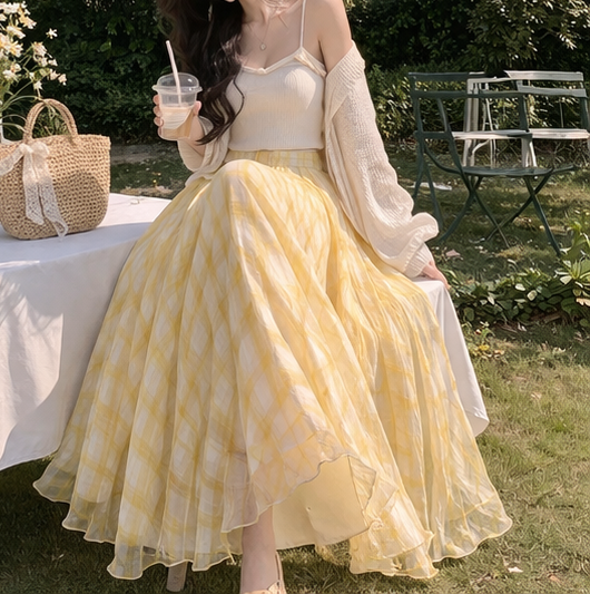 ウエストゴムロングルーズフレアAラインチェックスカート | 詳細画像5