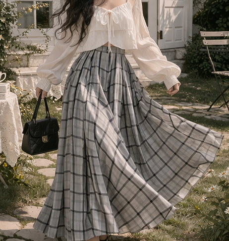 ウエストゴムロングルーズフレアAラインチェックスカート | 詳細画像9