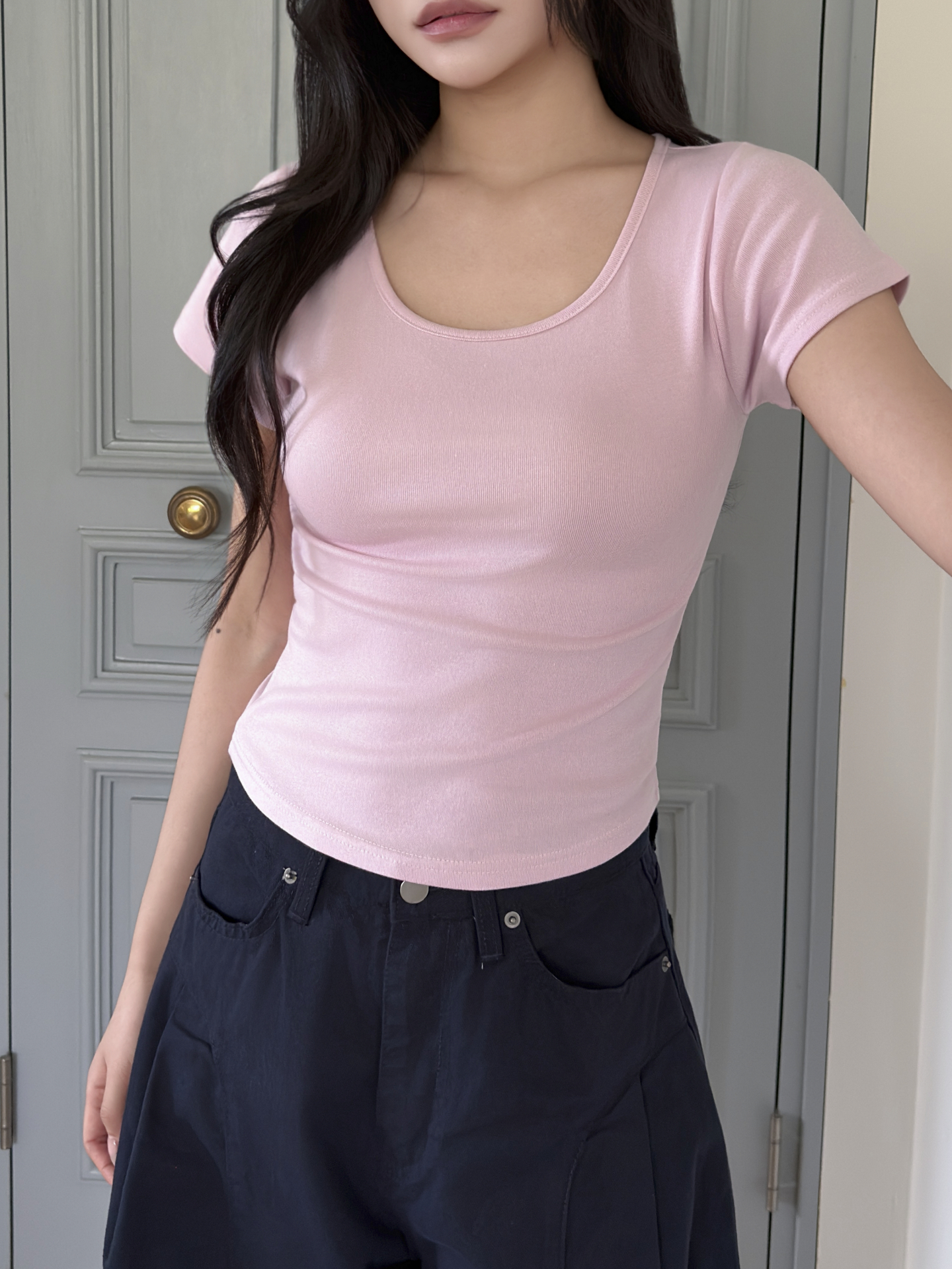 ラウンドネックベーシックスリム半袖Tシャツ | 詳細画像2