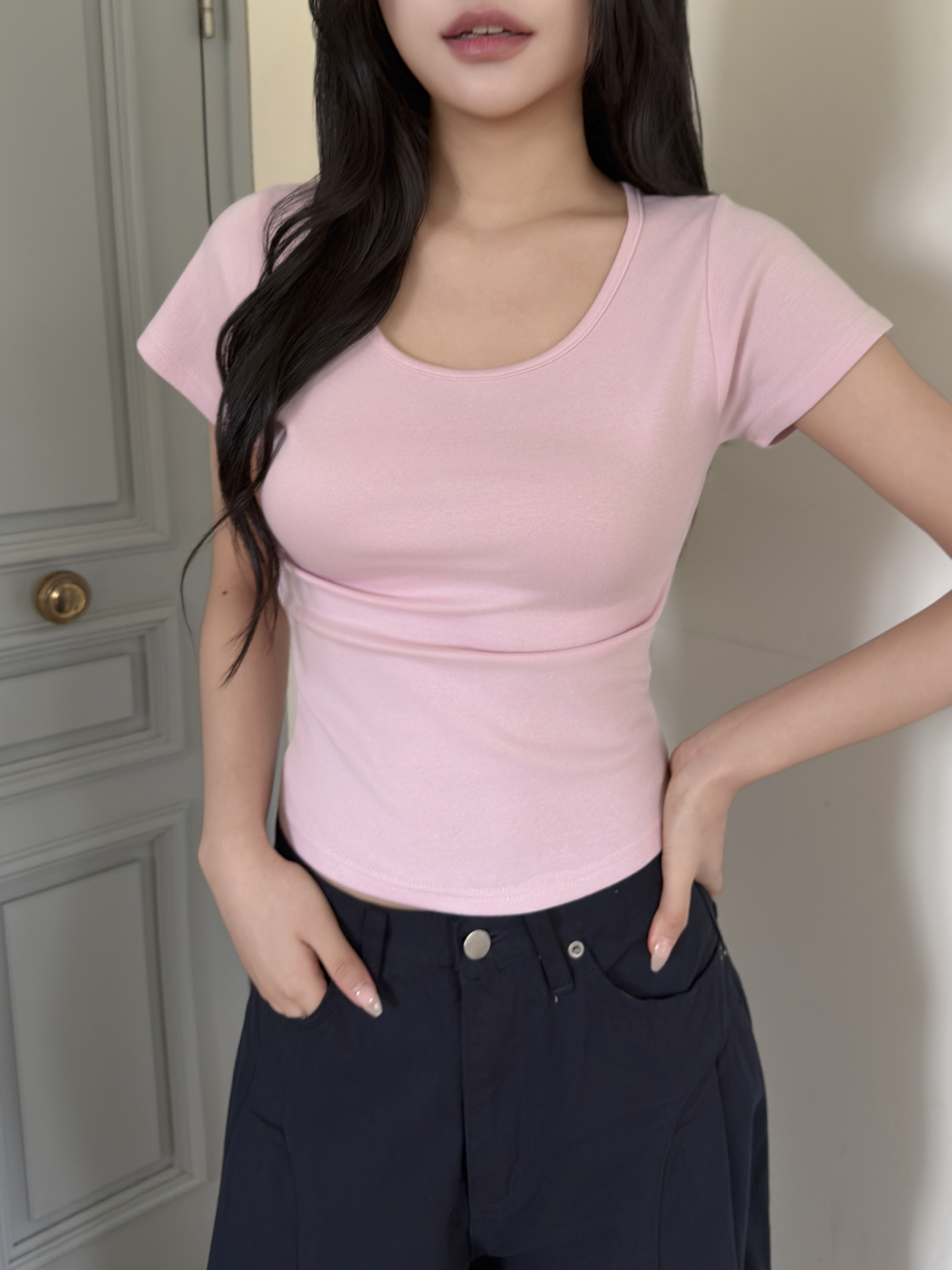 ラウンドネックベーシックスリム半袖Tシャツ | 詳細画像4