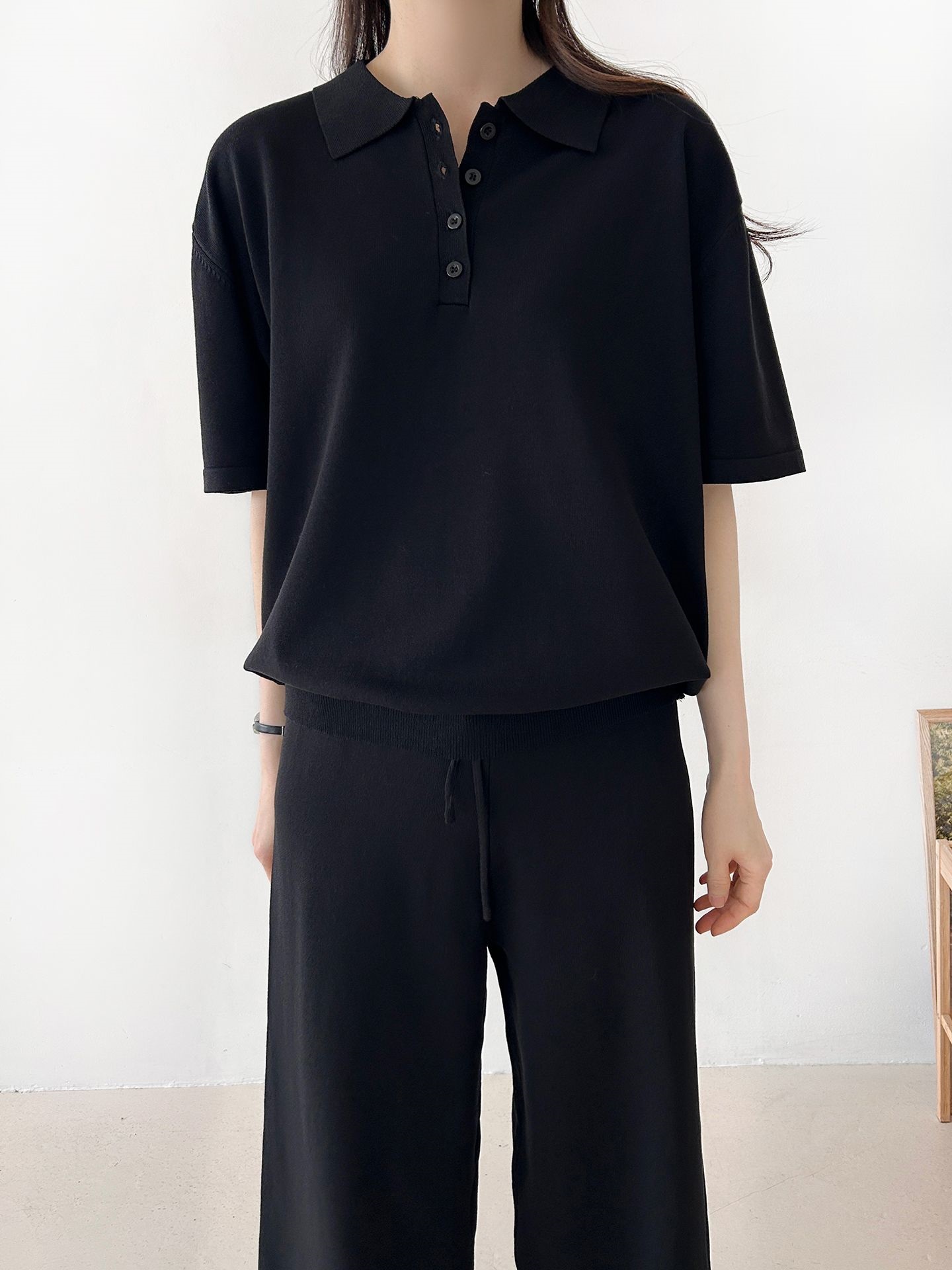 ニットカラーベーシックウエストゴム半袖ワイドセットアップパンツTシャツ | 詳細画像31