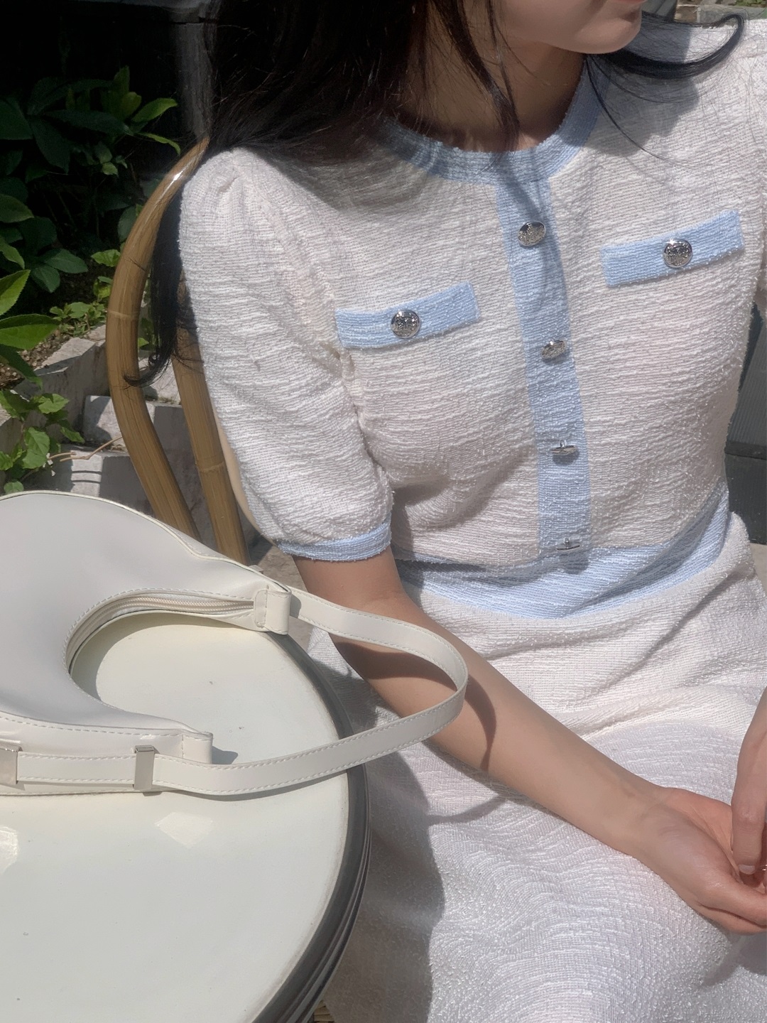 配色ラウンドネックスリムロング半袖フレアワンピース | 詳細画像7