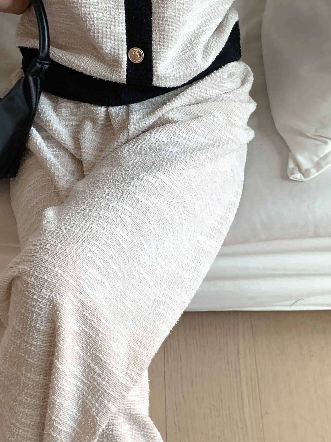 配色ラウンドネックベーシックウエストゴム半袖ワイドセットアップパンツニット | 詳細画像16