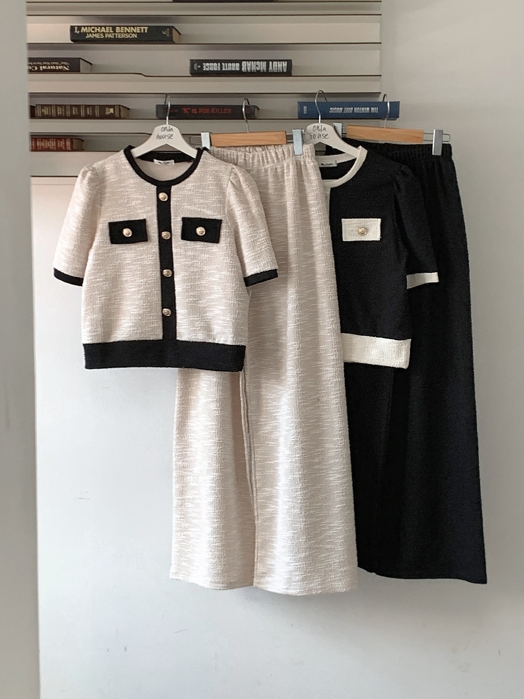 配色ラウンドネックベーシックウエストゴム半袖ワイドセットアップパンツニット | 詳細画像17