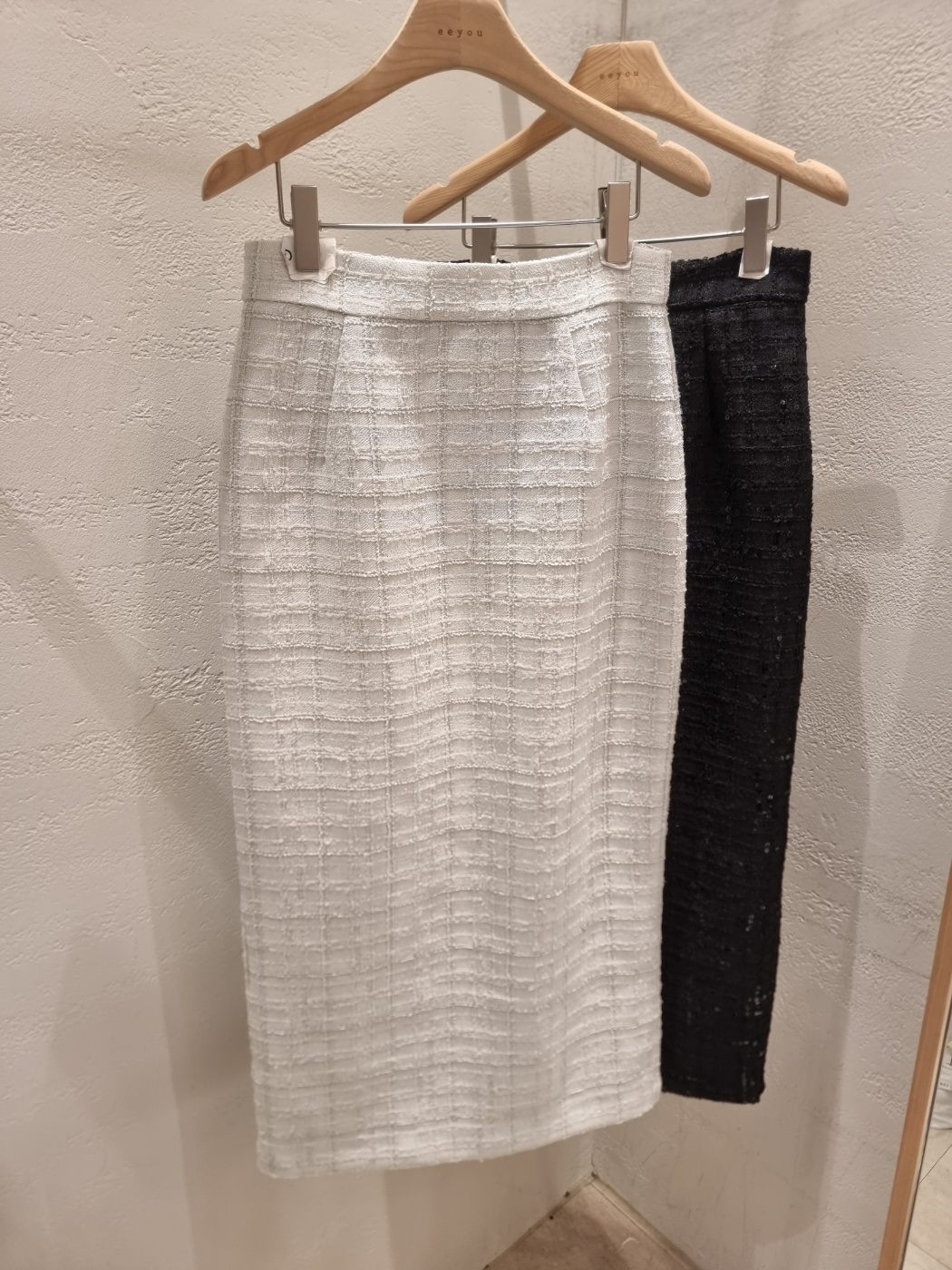 ツイードスパンコールラウンドネックノーカラースリット肩パッドロングセットアップスカートジャケット | 詳細画像24